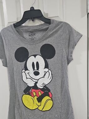 Disney Gray Mickey Mouse Graphic Tee with Yellow & Red Accents